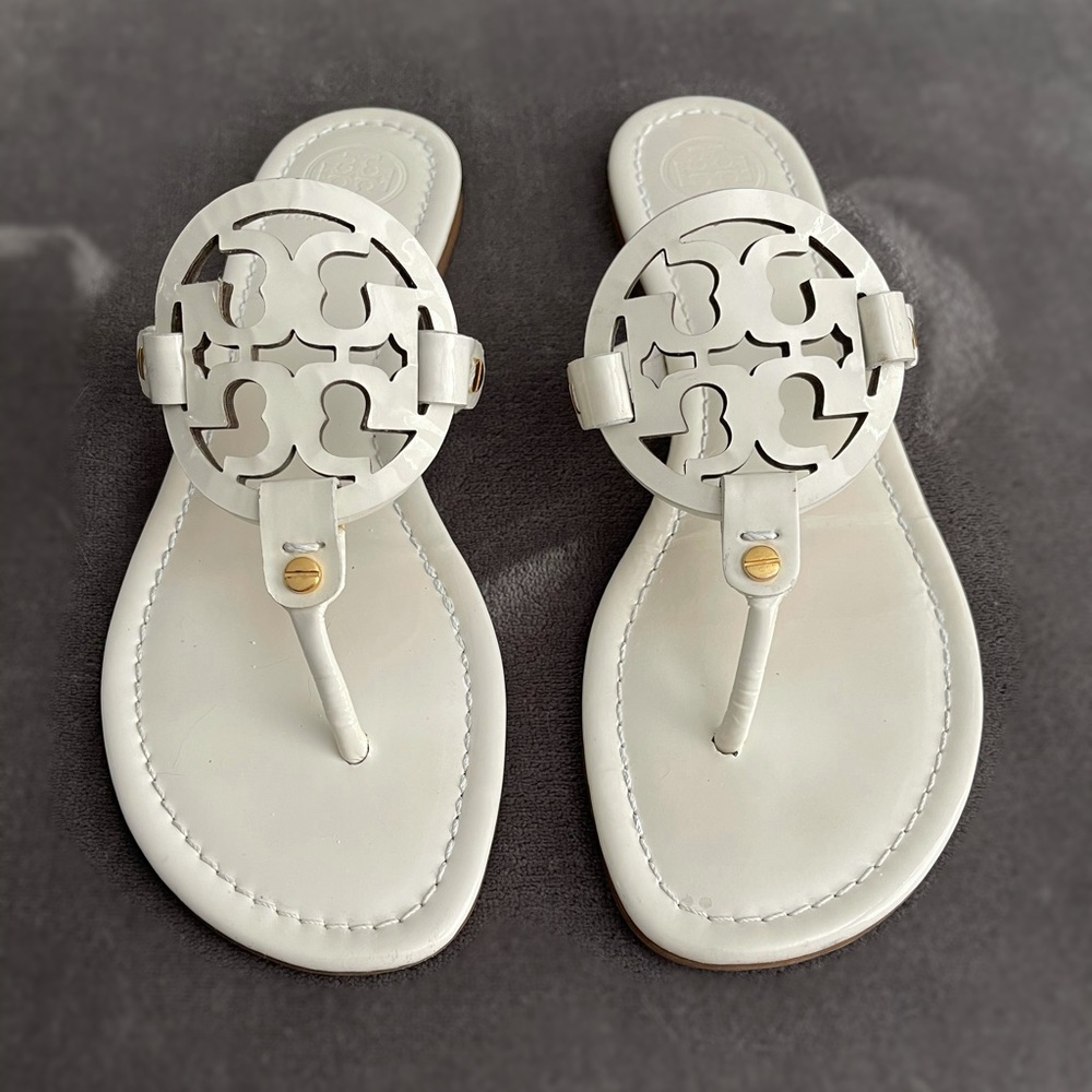 Tory Burch MILLER White Patent Leather Sandals 9